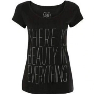 Ricki’s  Fitted T-Shirt Slogan Graphic Short Sleeve Tee Cotton Modal Black XS